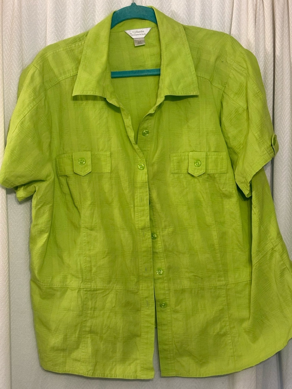 100 % Cotton Lime Green Short Sleeve Button Up Shirt